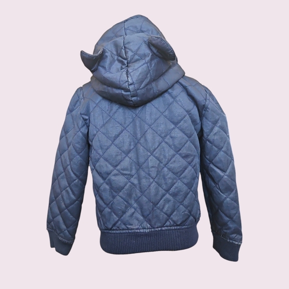 H&M Kids Quilted Bomber Jacket Size 4-5 Navy Blue w/ Sparkle Ears - Picture 4 of 6